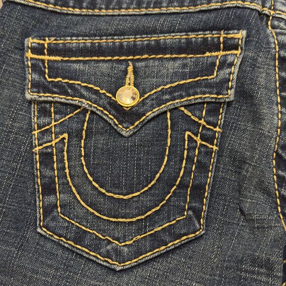 True Religion DISCO BILLY BIG T Bootcut Jeans 28 Crystals Double Stitch Flap USA - Picture 4 of 12